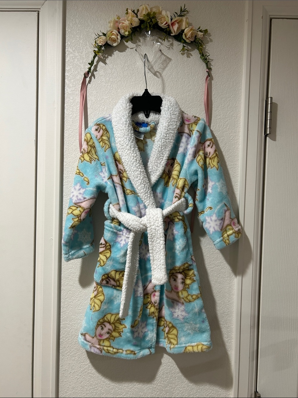 Disney’s Frozen Elsa Print Kids Fleece Bathrobe with Sherpa Trim